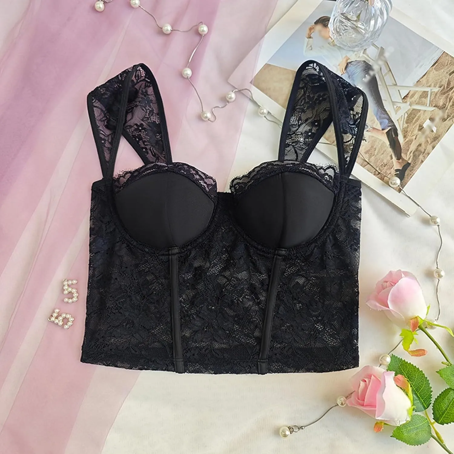 Comfortable Wire No Teddy One Piece Bodysuit Lace Sexy Lace Bustier Corset Top Women's Strappy Bralette For Daily