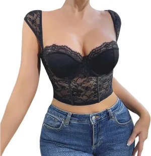 Comfortable Wire No Teddy One Piece Bodysuit Lace Sexy Lace Bustier Corset Top Women's Strappy Bralette For Daily