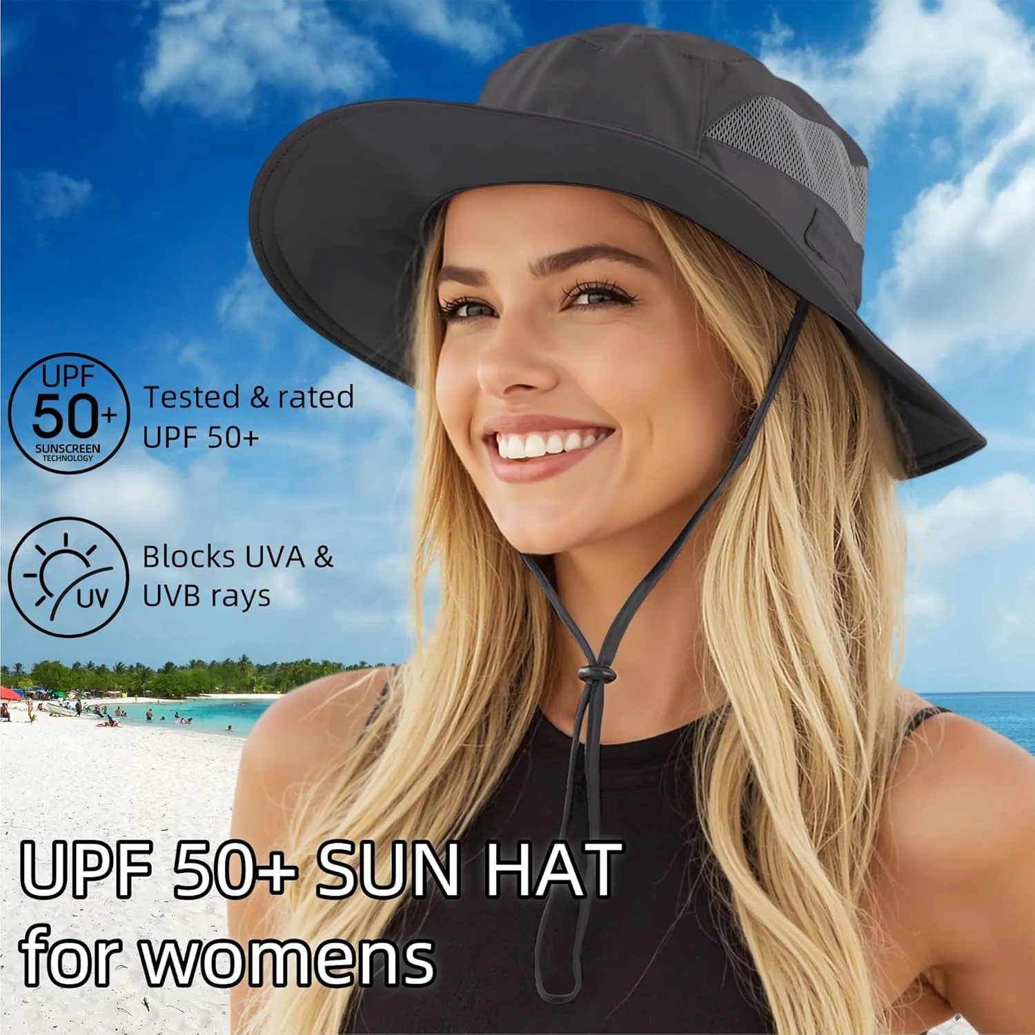 Connectyle Women's UPF 50  Sun Hat UV Protection Wide Brim Bucket Hat Summer Beach Hats Fishing Hiking Outdoor Safari Hats