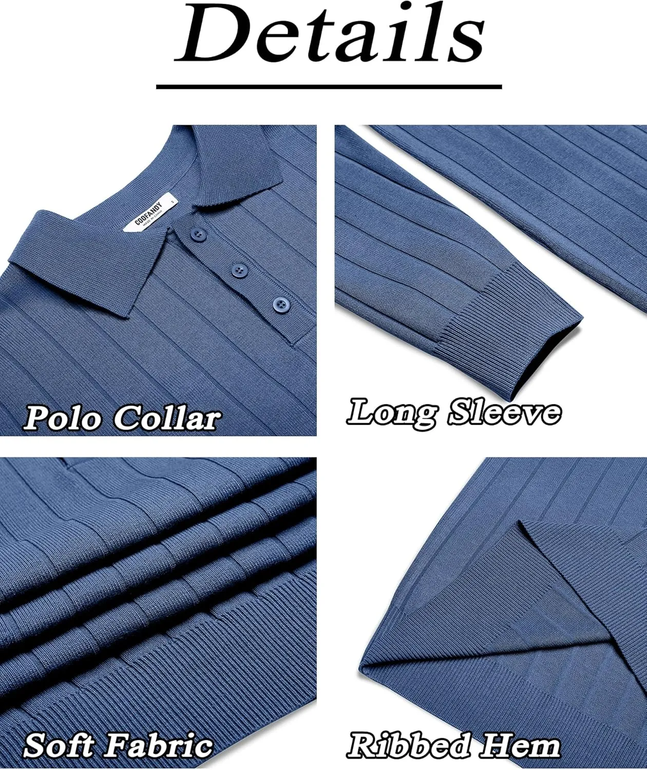 COOFANDY Mens Knit Polo Sweater Long Sleeve Polos Lightweight Casual Dress Pullover Sweaters