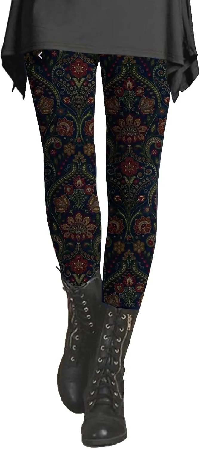 Cotton Flare Printed Leggings for Women Womens Patterned Tights Leggings for Running Women Non Slip