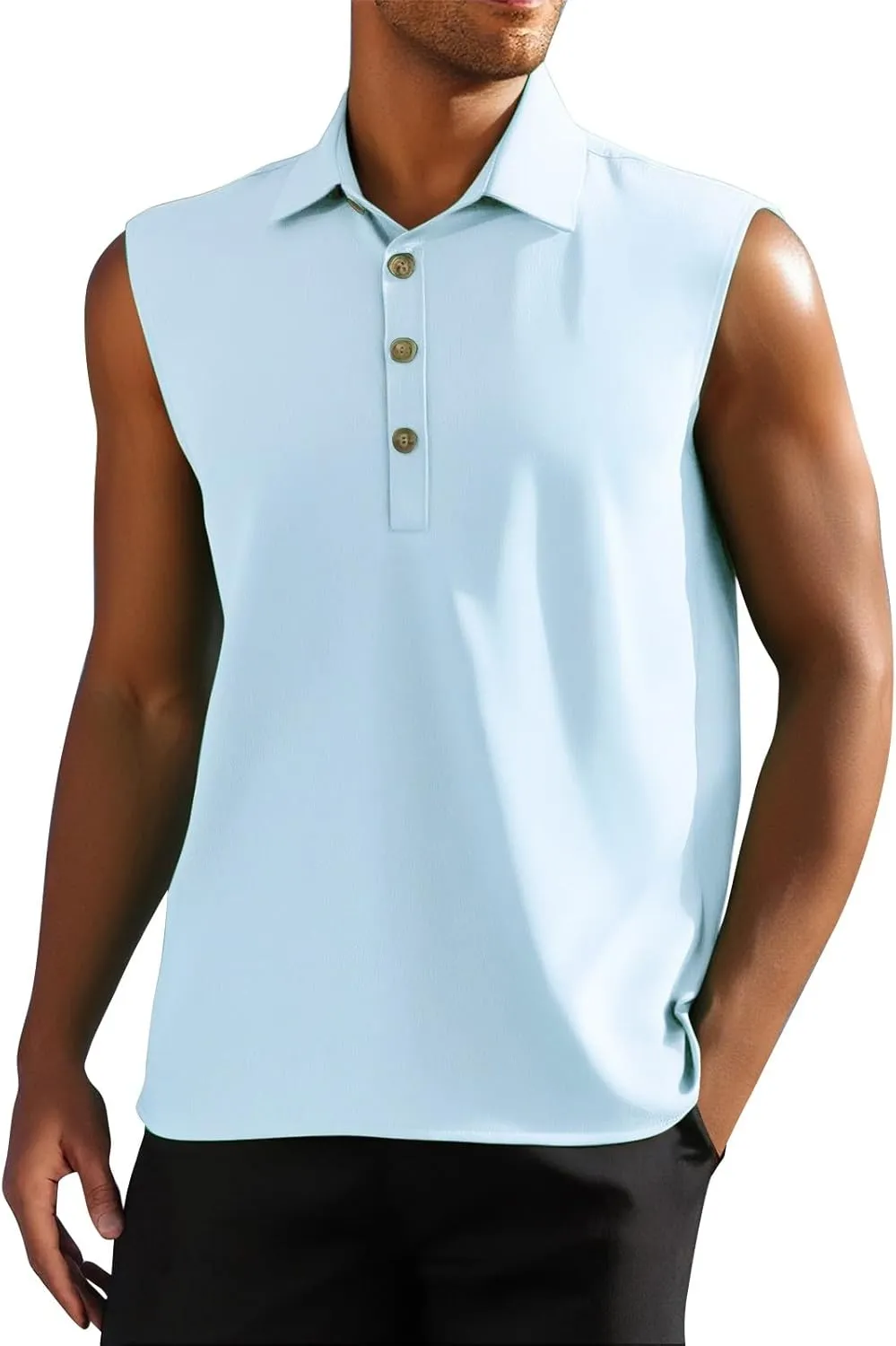 Cotton Linen Sleeveless Beach Shirts for Men Summer Casual Solid Polo Tank Top Spread Collar Button Down