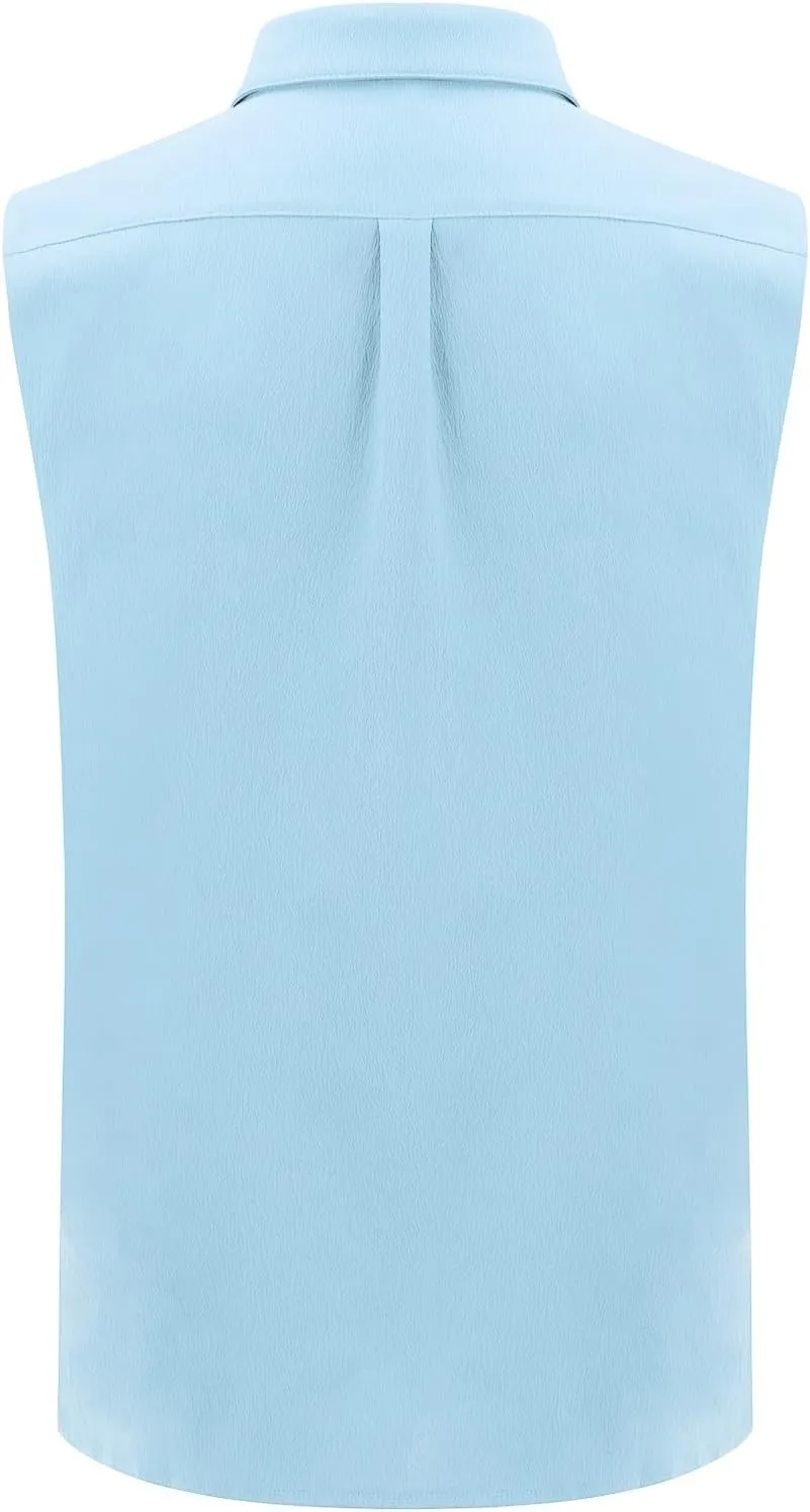 Cotton Linen Sleeveless Beach Shirts for Men Summer Casual Solid Polo Tank Top Spread Collar Button Down