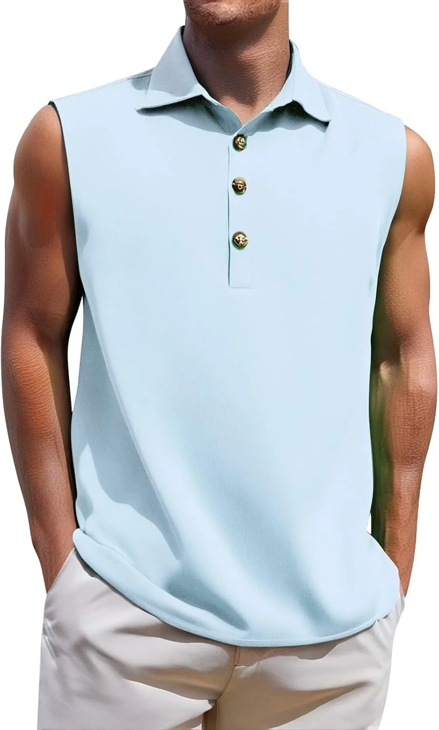 Cotton Linen Sleeveless Beach Shirts for Men Summer Casual Solid Polo Tank Top Spread Collar Button Down