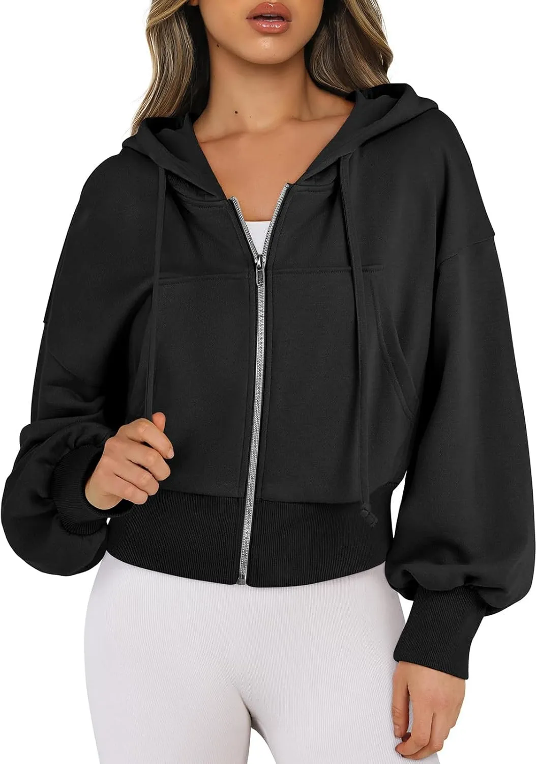 Cropped Zip Up Hoodie Women Fleece Jacket Y2k Oversized Sweatshirt Casual Loose Fit Crop Hoodie Workout Coats