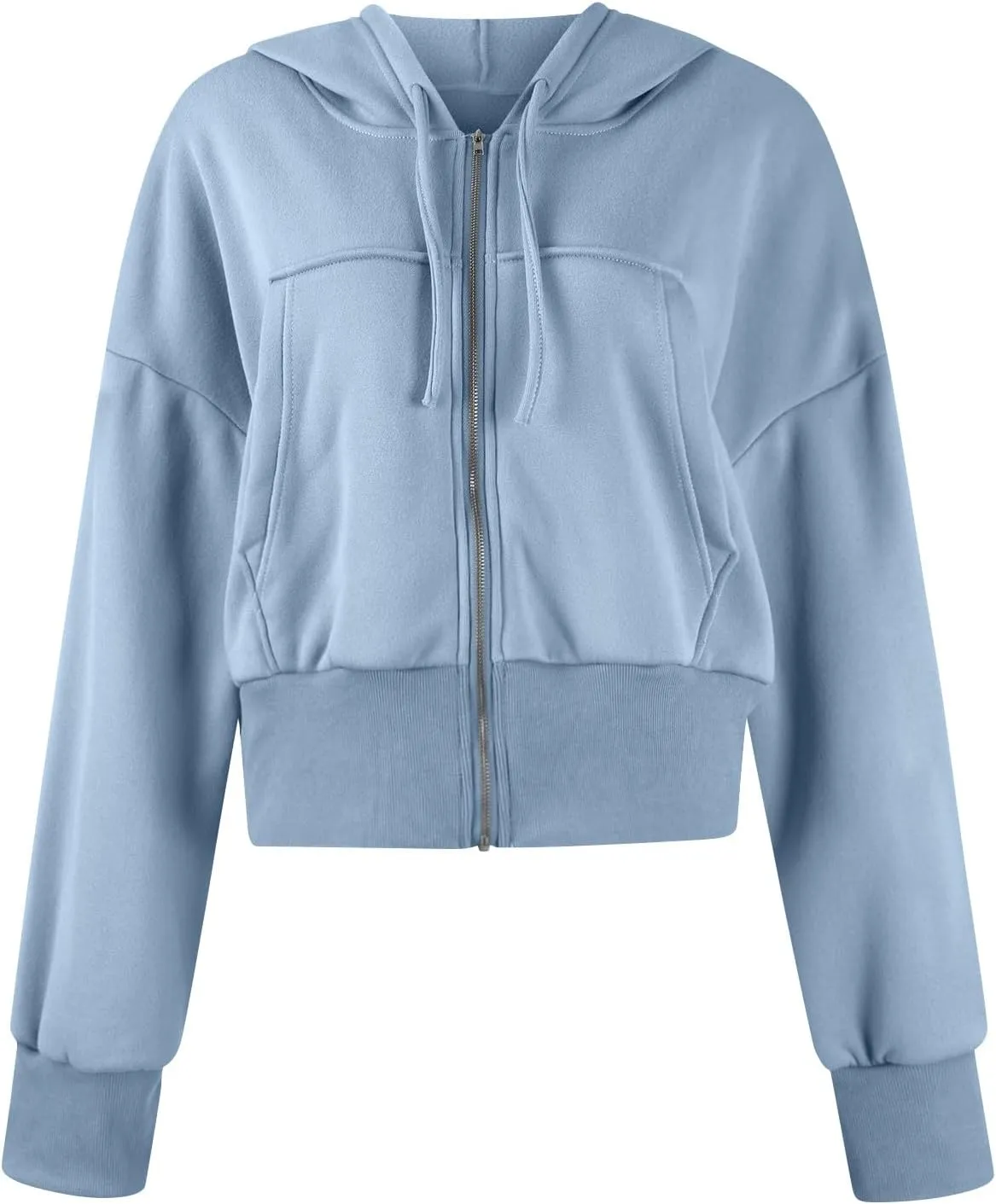 Cropped Zip Up Hoodie Women Fleece Jacket Y2k Oversized Sweatshirt Casual Loose Fit Crop Hoodie Workout Coats