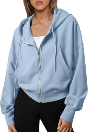 Cropped Zip Up Hoodie Women Fleece Jacket Y2k Oversized Sweatshirt Casual Loose Fit Crop Hoodie Workout Coats
