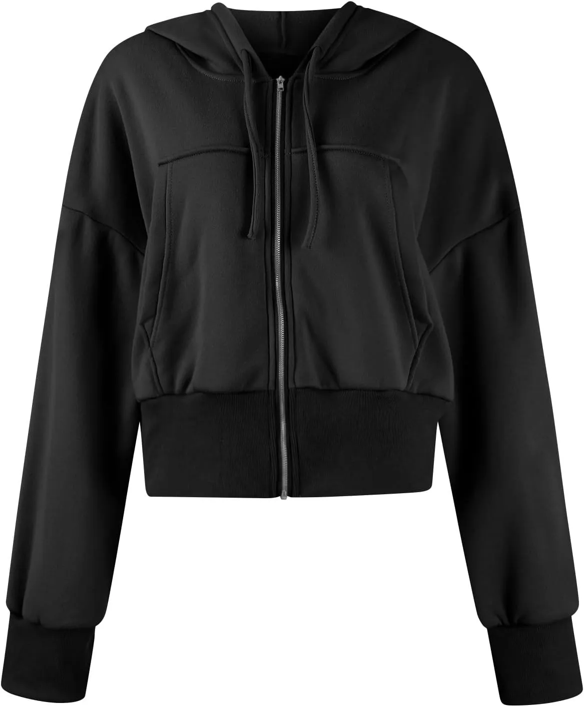 Cropped Zip Up Hoodie Women Fleece Jacket Y2k Oversized Sweatshirt Casual Loose Fit Crop Hoodie Workout Coats