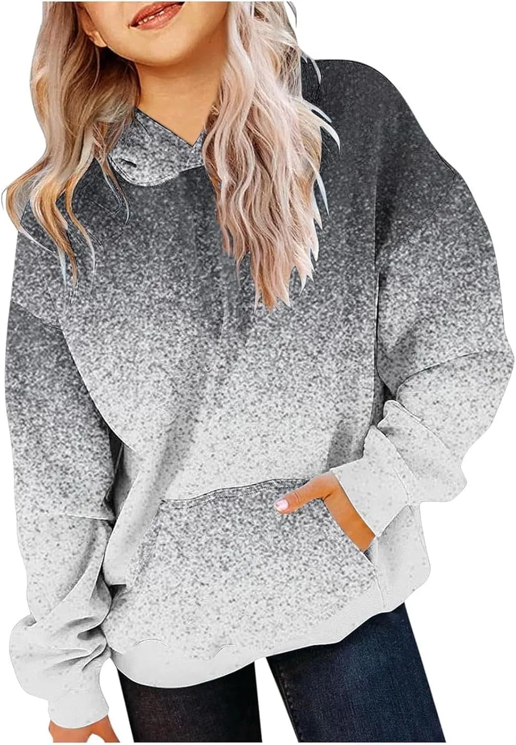 Cute Hoodies for Girls Oversized Long Sleeve Gradient Drawstring Hooded Sweatshirt Teen Girls Pullover Tops