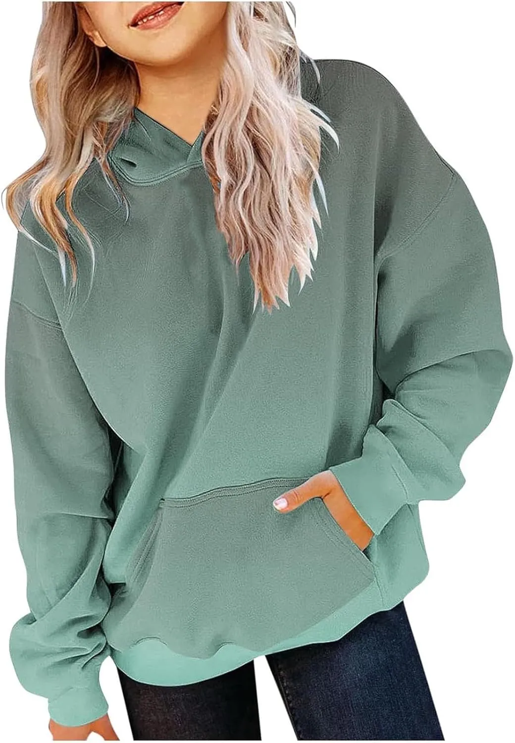 Cute Hoodies for Girls Oversized Long Sleeve Gradient Drawstring Hooded Sweatshirt Teen Girls Pullover Tops