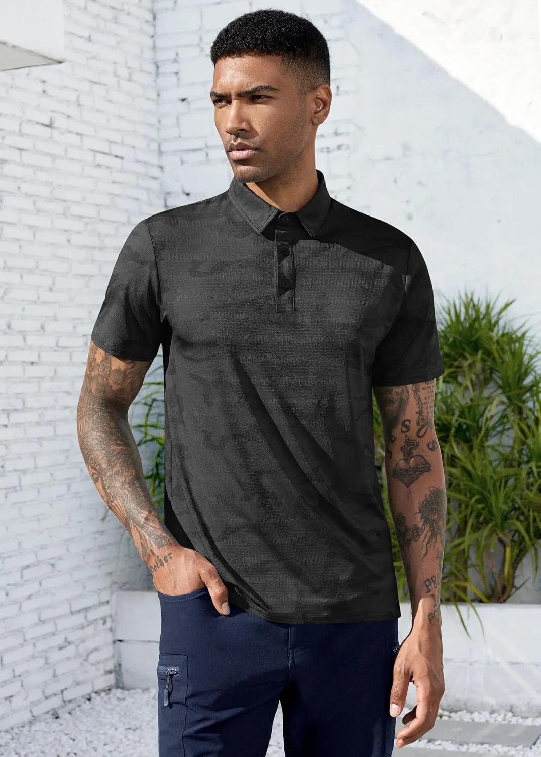 Derminpro Men’s Camo Golf Shirts Moisture Wicking Short/Long Sleeve Dry Fit Golf Polos