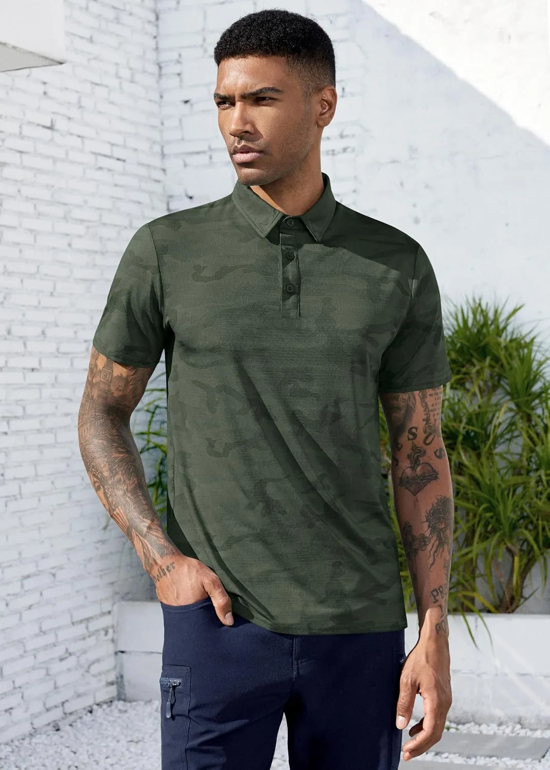 Derminpro Men’s Camo Golf Shirts Moisture Wicking Short/Long Sleeve Dry Fit Golf Polos
