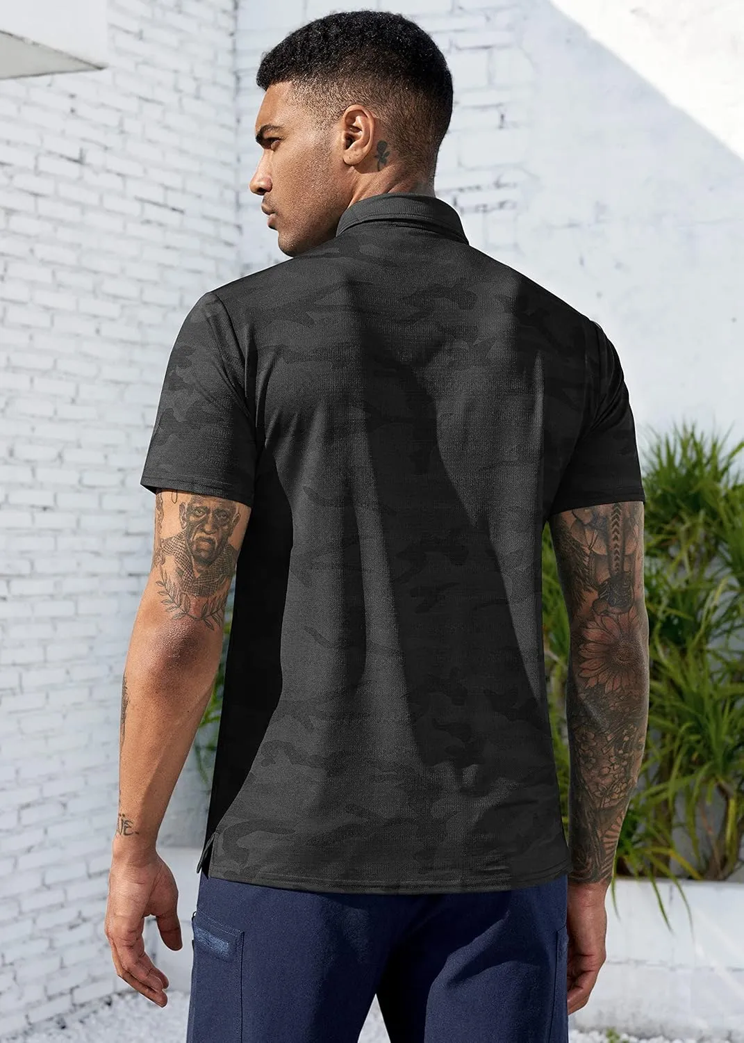 Derminpro Men’s Camo Golf Shirts Moisture Wicking Short/Long Sleeve Dry Fit Golf Polos