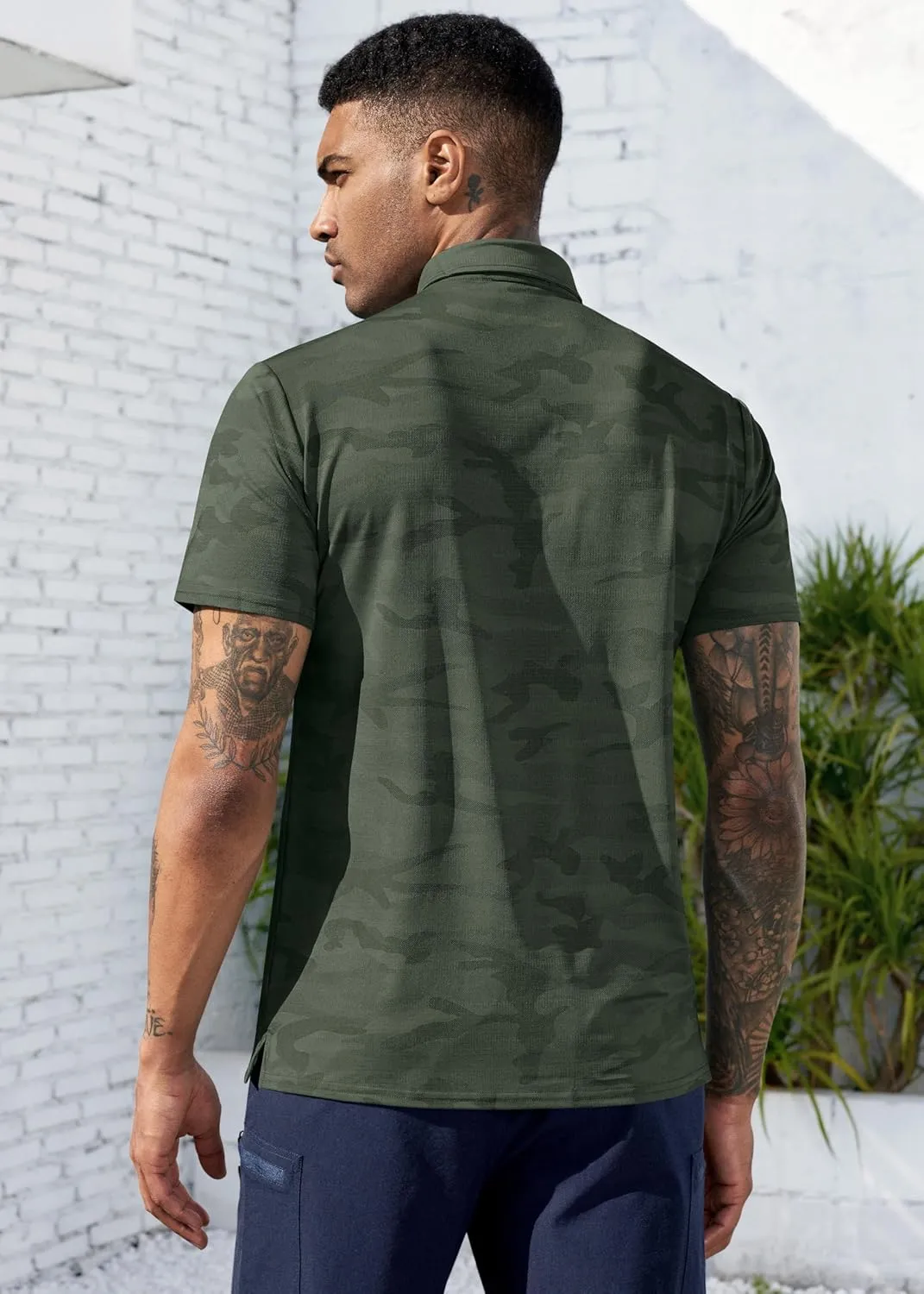 Derminpro Men’s Camo Golf Shirts Moisture Wicking Short/Long Sleeve Dry Fit Golf Polos