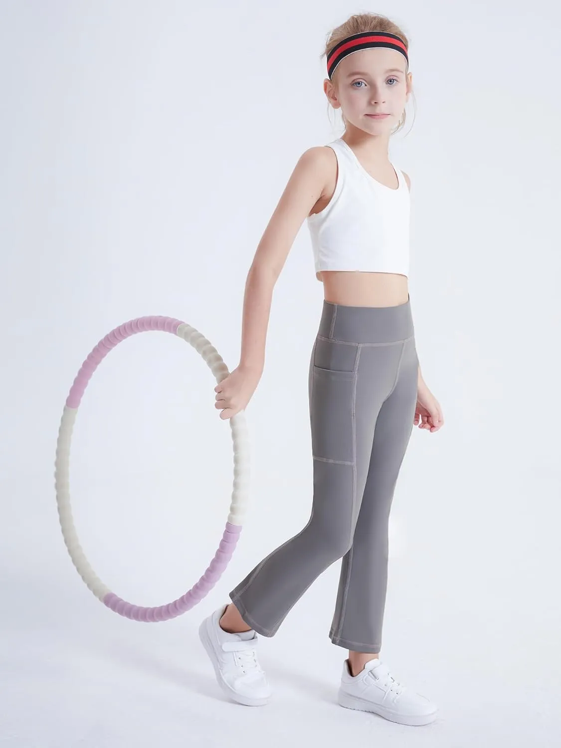 DIPUG Girls Flare Leggings Yoga Pants with Side Pockets Extra Stretch Ideal for Dance Jazz Sports and Everyday Wear