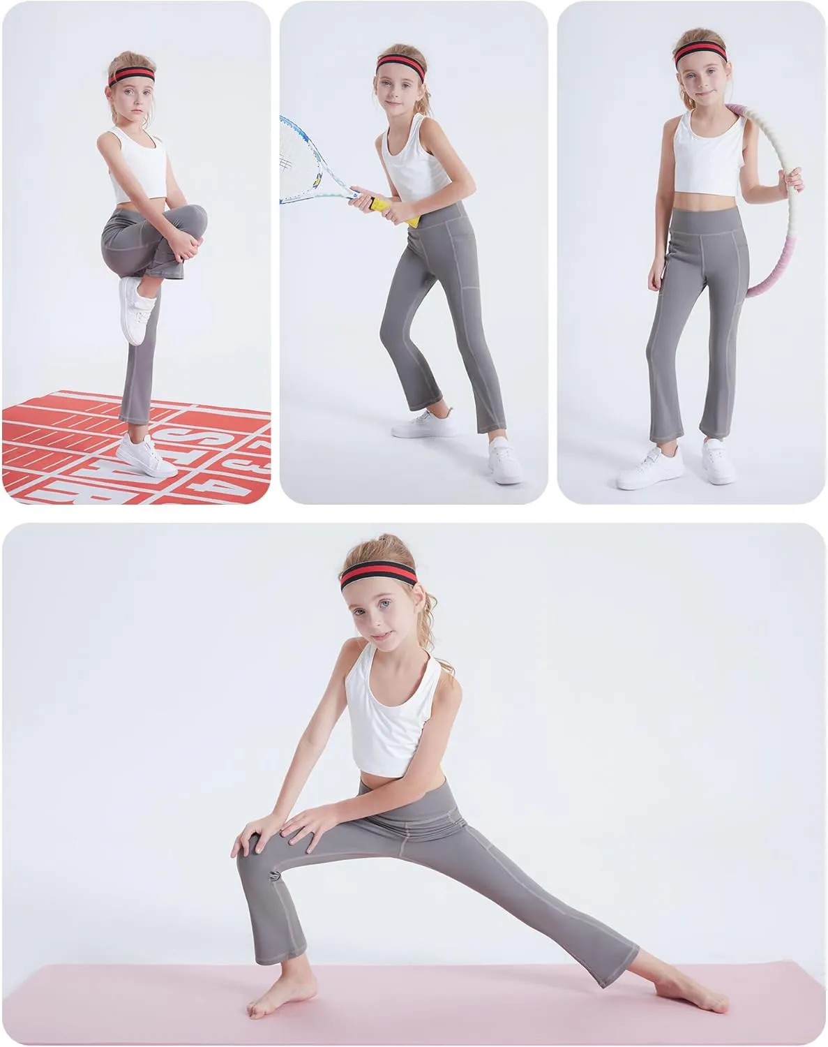 DIPUG Girls Flare Leggings Yoga Pants with Side Pockets Extra Stretch Ideal for Dance Jazz Sports and Everyday Wear