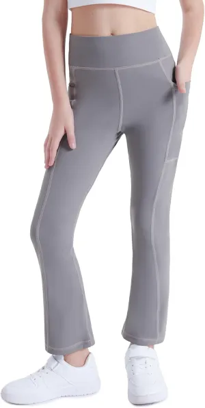 DIPUG Girls Flare Leggings Yoga Pants with Side Pockets Extra Stretch Ideal for Dance Jazz Sports and Everyday Wear