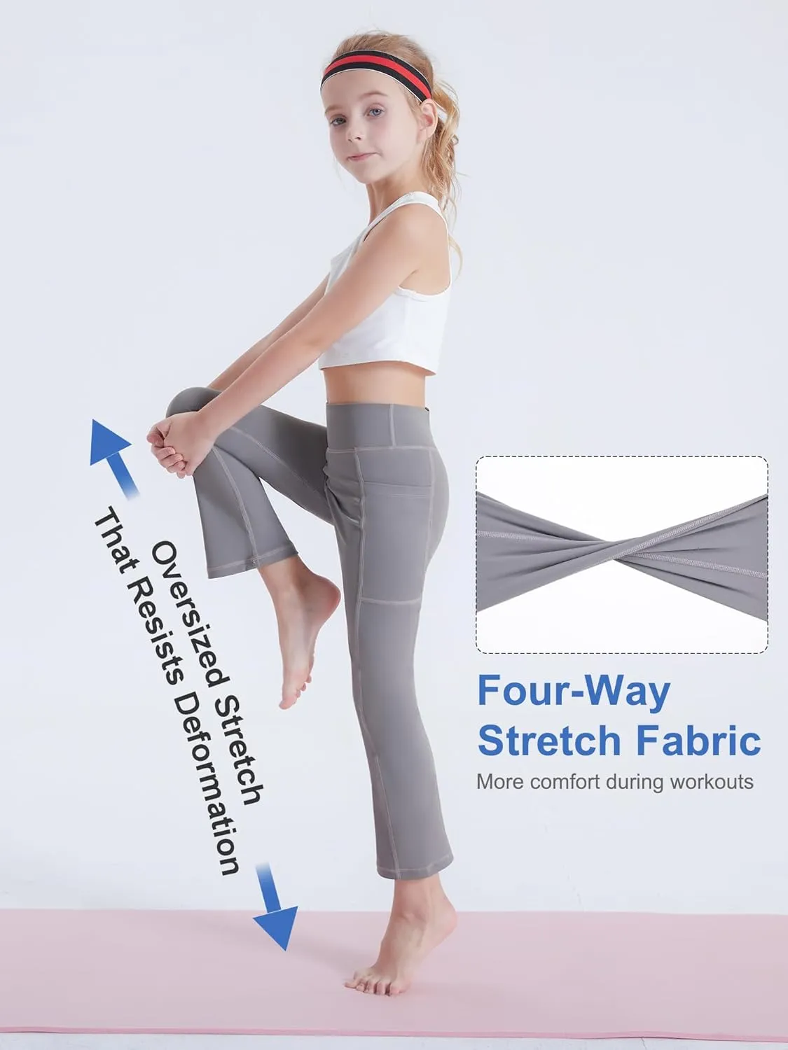 DIPUG Girls Flare Leggings Yoga Pants with Side Pockets Extra Stretch Ideal for Dance Jazz Sports and Everyday Wear