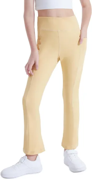 DIPUG Girls Flare Leggings Yoga Pants with Side Pockets Extra Stretch Ideal for Dance Jazz Sports and Everyday Wear