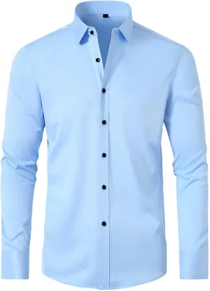 Dress Shirts for Men Fashion Long Sleeve Tops Regular Fit Button Down Shirts Stretch Wrinkle-Free Business Formal Shirt