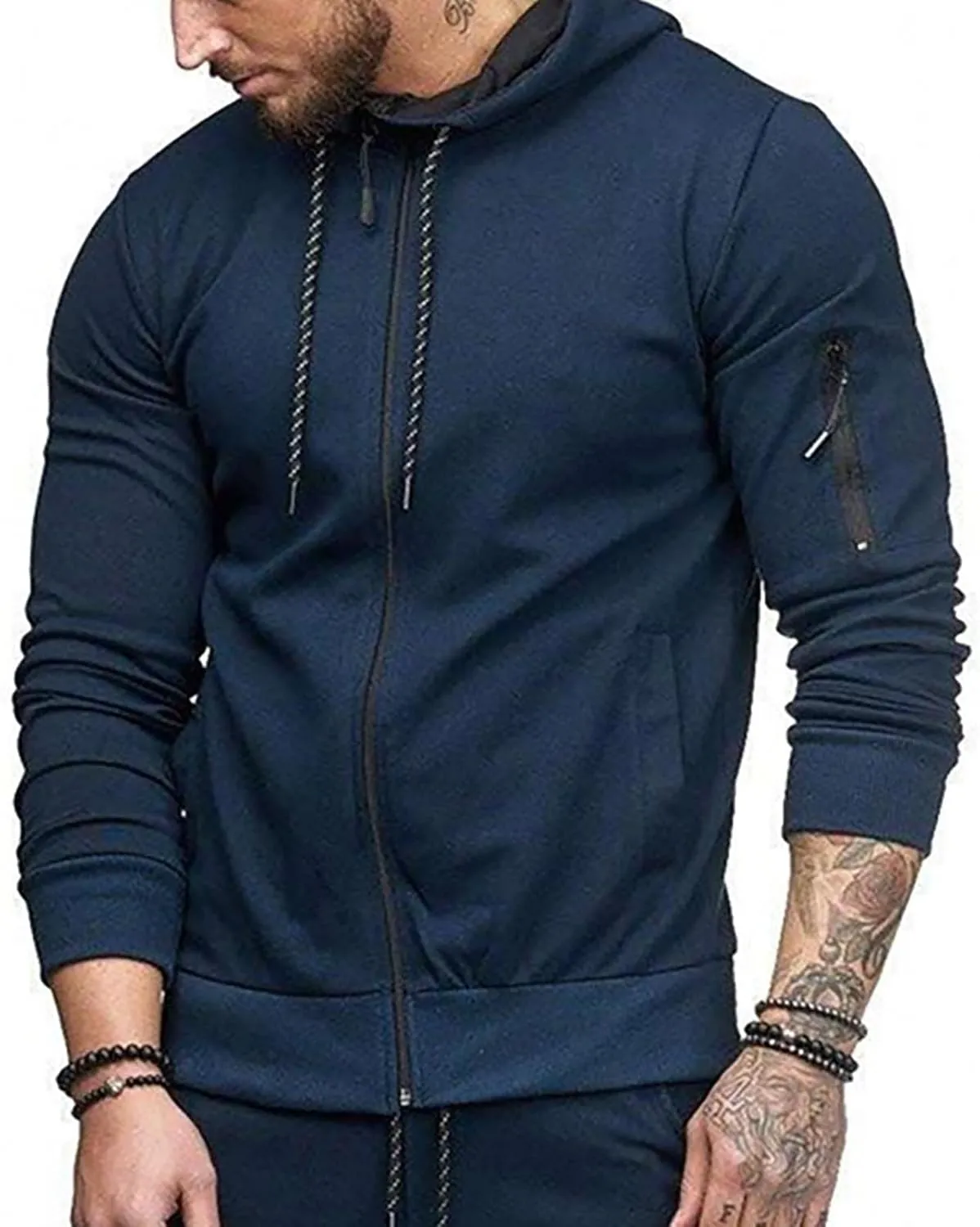 DuDubaby Men's Casual Camouflage Sports Sweatshirt Long Sleeve Zipper Hooded Jacket Coat