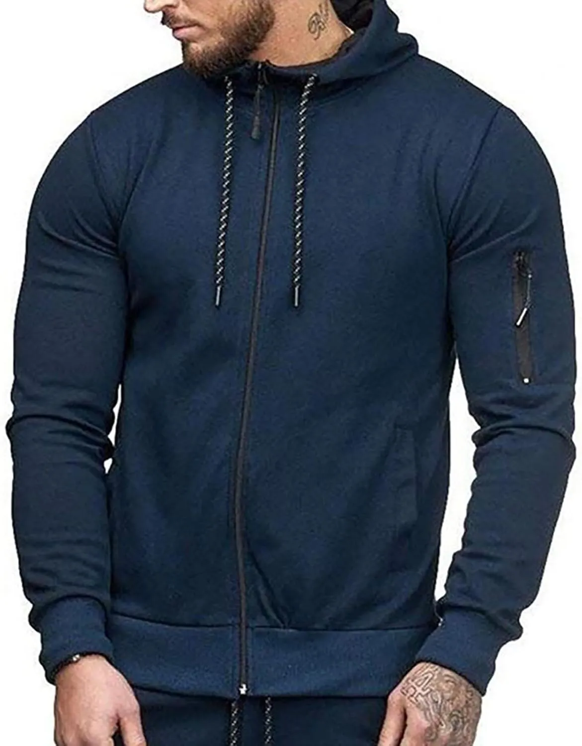DuDubaby Men's Casual Camouflage Sports Sweatshirt Long Sleeve Zipper Hooded Jacket Coat