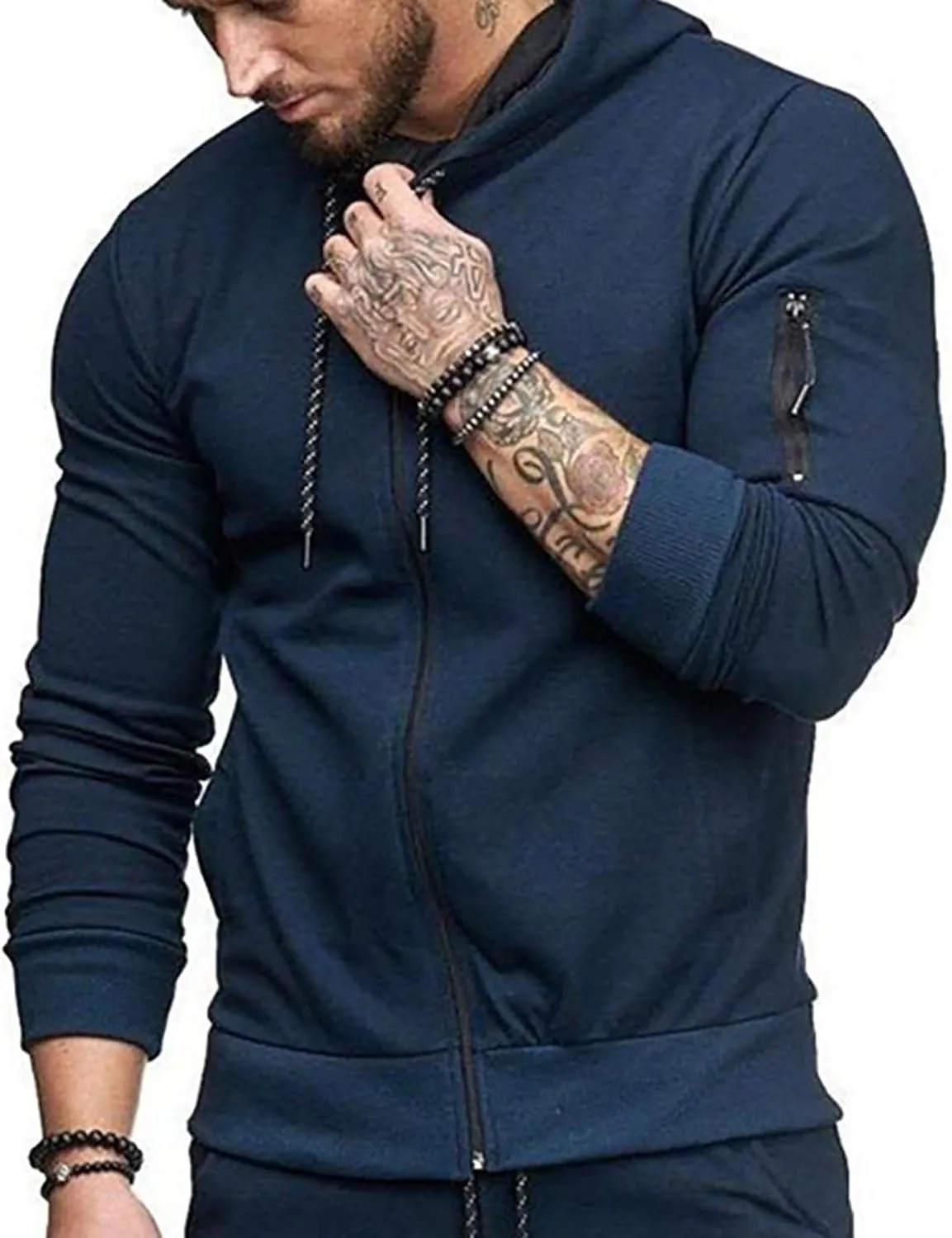 DuDubaby Men's Casual Camouflage Sports Sweatshirt Long Sleeve Zipper Hooded Jacket Coat