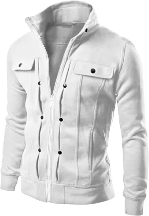 DuDubaby Men's Fashion Casual Loose Stand Collar Button Decorated Sweatshirt Jacket