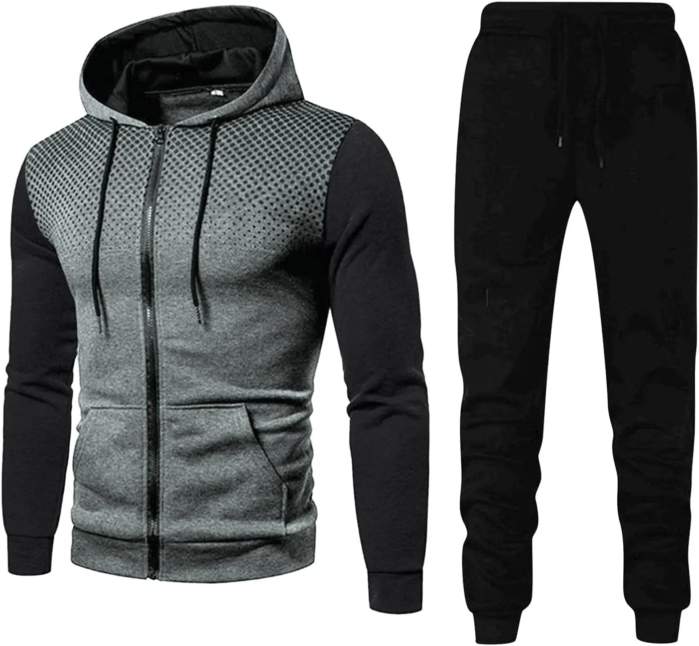 DuDubaby Men's Fashion Hoodies & Sweatshirts Winter Sports Casual Fitness Suit With Dots Hoodie Sweatshirt And Pants