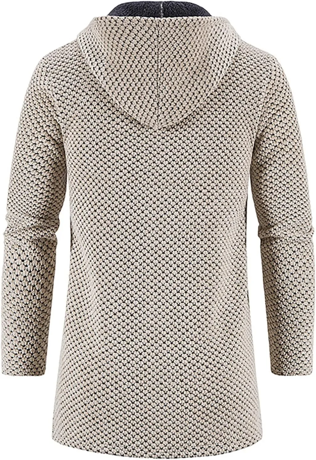 DuDubaby Men's Hooded Plush Plaid Knitting Drawstring Coat Sweater Warm Solid Color Jackets Tops