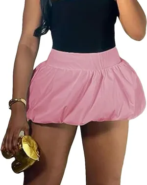 Ecirod Women Y2k Bubble Mini Skirt Ruffle Pleated High Waisted Puffy A Line Balloon Short Skirt Streetwear