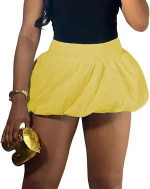 Ecirod Women Y2k Bubble Mini Skirt Ruffle Pleated High Waisted Puffy A Line Balloon Short Skirt Streetwear