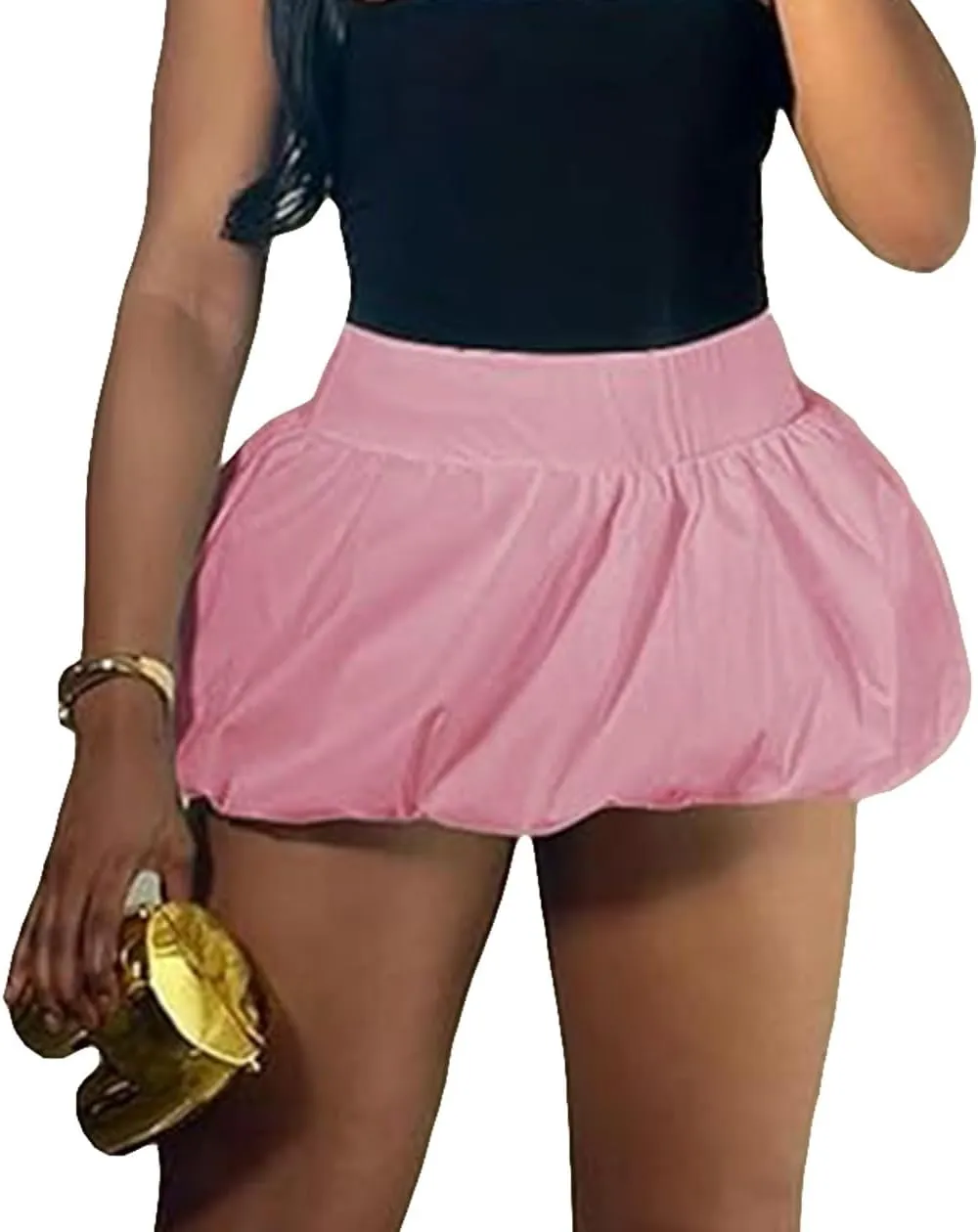 Ecirod Women Y2k Bubble Mini Skirt Ruffle Pleated High Waisted Puffy A Line Balloon Short Skirt Streetwear