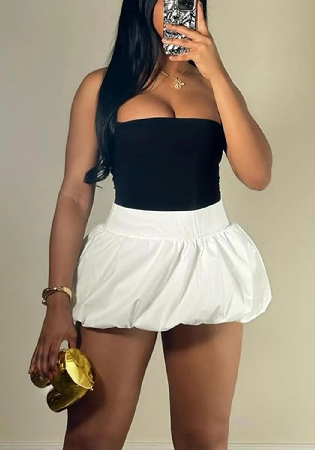 Ecirod Women Y2k Bubble Mini Skirt Ruffle Pleated High Waisted Puffy A Line Balloon Short Skirt Streetwear