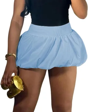 Ecirod Women Y2k Bubble Mini Skirt Ruffle Pleated High Waisted Puffy A Line Balloon Short Skirt Streetwear