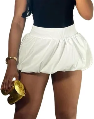 Ecirod Women Y2k Bubble Mini Skirt Ruffle Pleated High Waisted Puffy A Line Balloon Short Skirt Streetwear