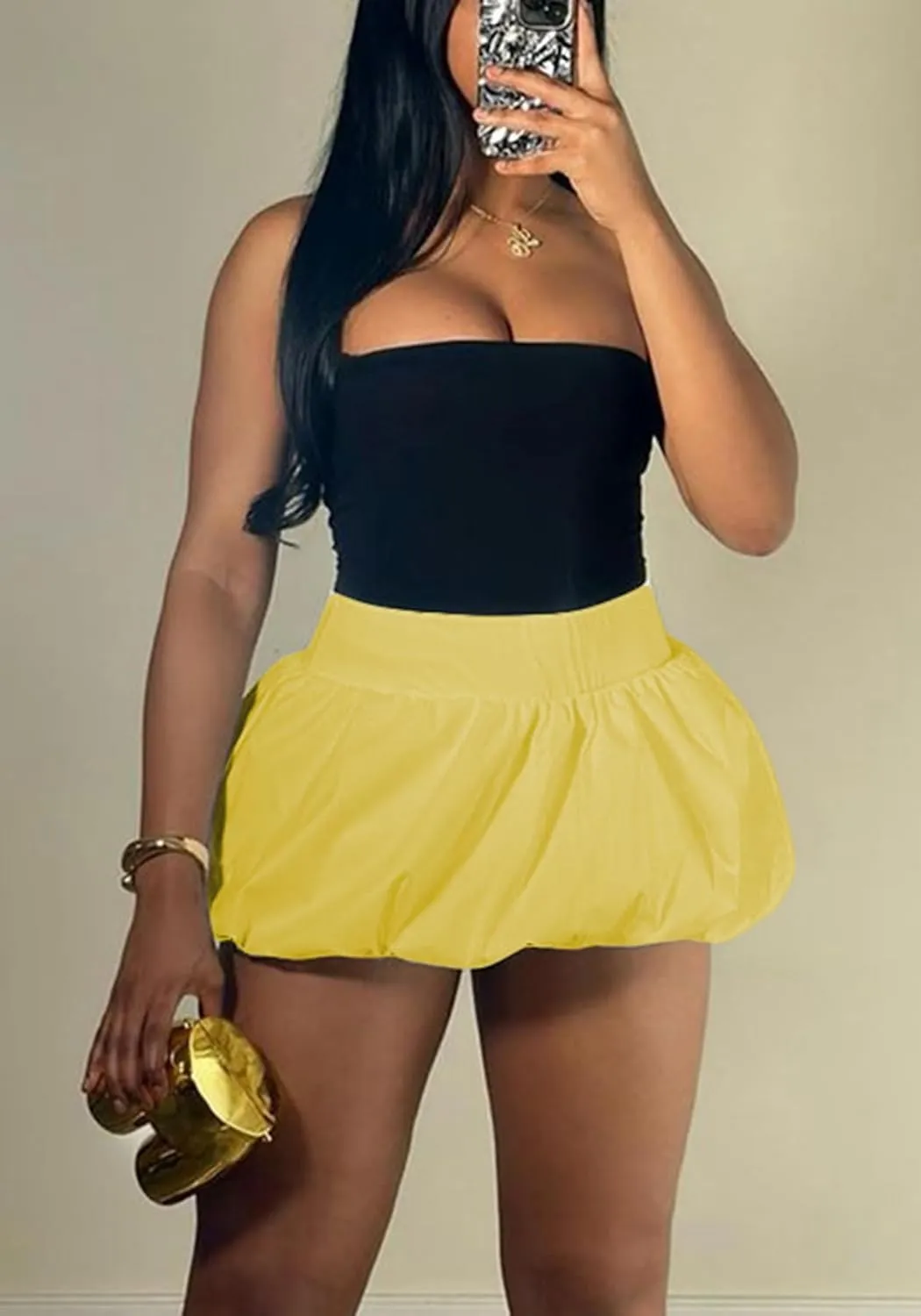 Ecirod Women Y2k Bubble Mini Skirt Ruffle Pleated High Waisted Puffy A Line Balloon Short Skirt Streetwear