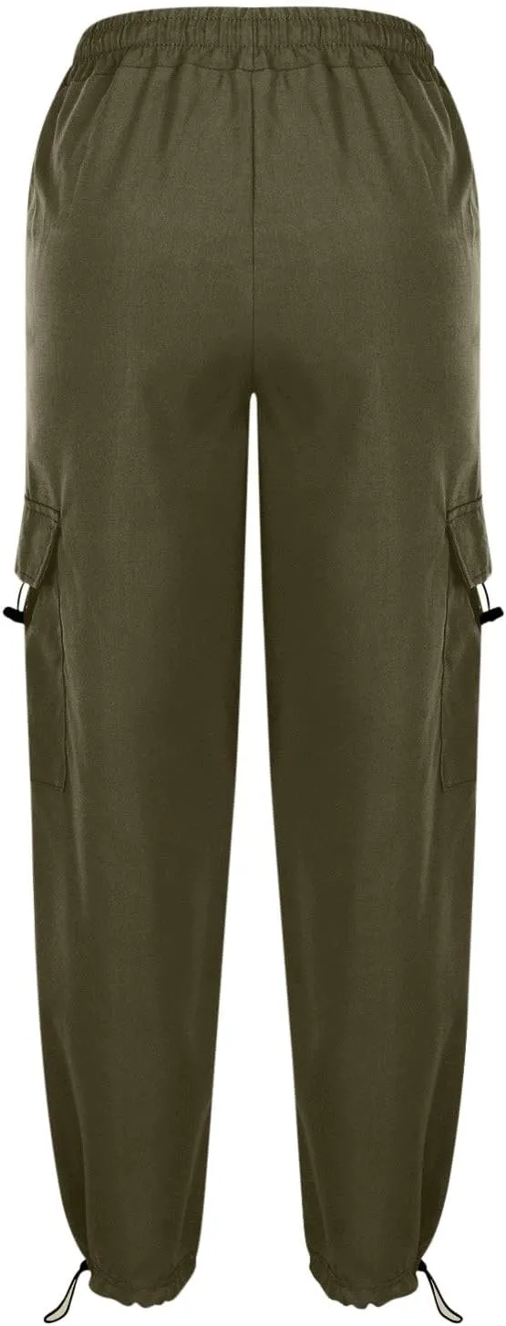 fartey Womens Baggy Cargo Pants High Waist Adjustable Straight Leg Trousers Casual Loose Parachute Hiking Pants with Pocket