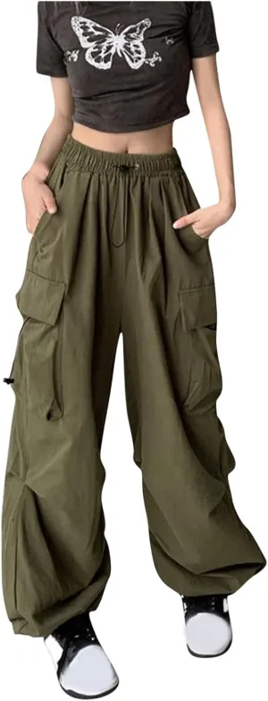 fartey Womens Baggy Cargo Pants High Waist Adjustable Straight Leg Trousers Casual Loose Parachute Hiking Pants with Pocket