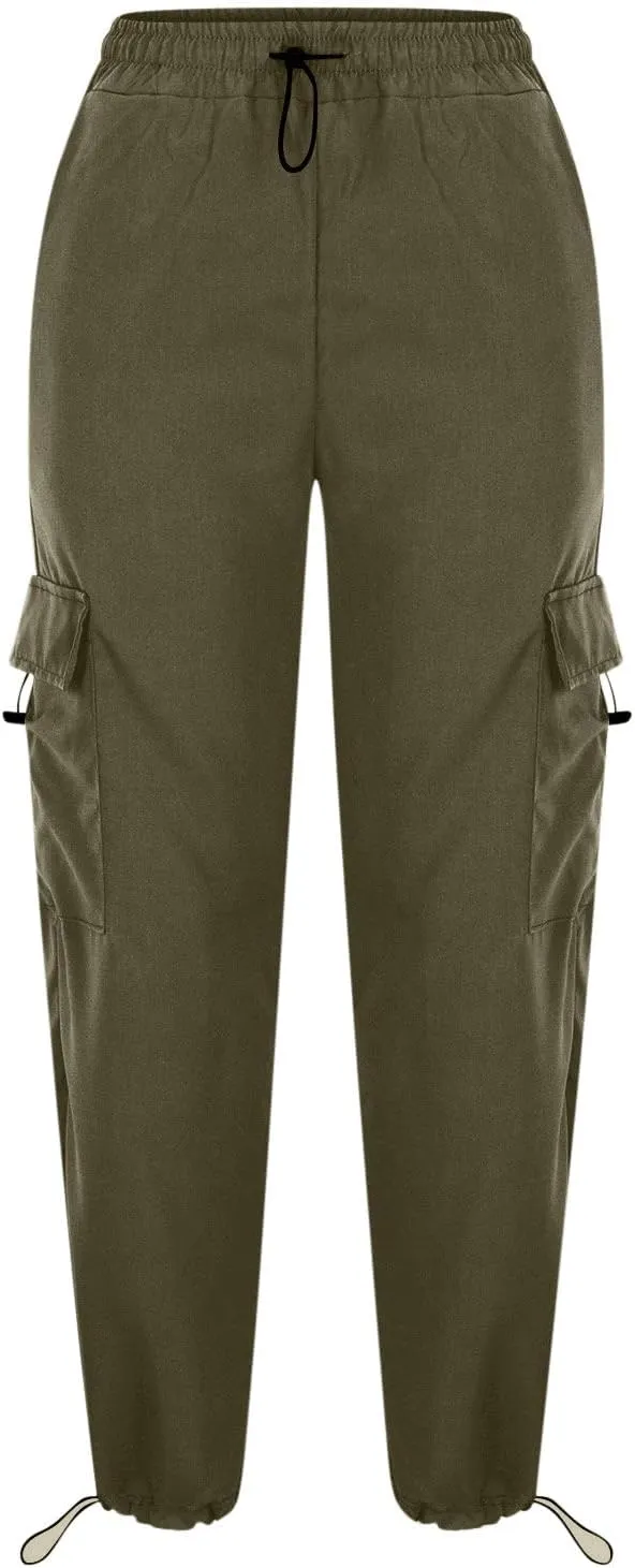 fartey Womens Baggy Cargo Pants High Waist Adjustable Straight Leg Trousers Casual Loose Parachute Hiking Pants with Pocket