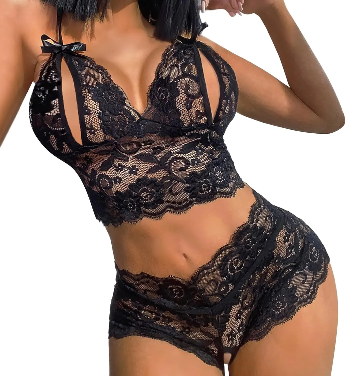 Fashion Women Lace Lingerie Lingerie Set Two Piece Lace Bra and Panty Set Bralette Gothic Lingerie Casual Loose