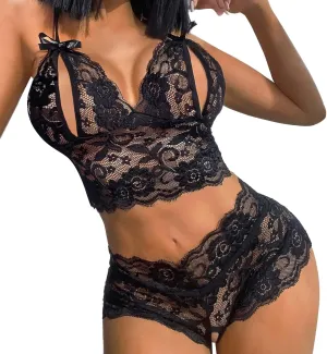 Fashion Women Lace Lingerie Lingerie Set Two Piece Lace Bra and Panty Set Bralette Gothic Lingerie Casual Loose