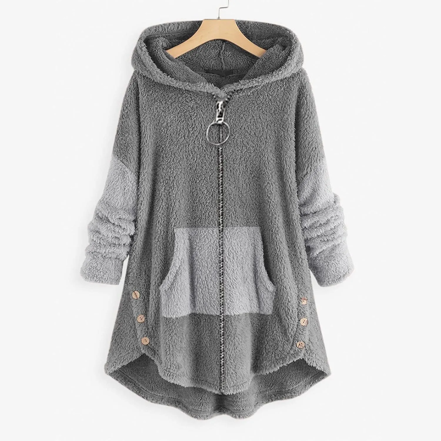 Fleece Zip Up Women Warm Winter Plus Size Cute Button Down Hooded Tops Teddy Coat Outerwear With Pockets Fall Jacket