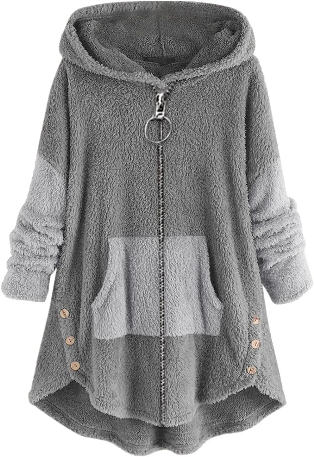 Fleece Zip Up Women Warm Winter Plus Size Cute Button Down Hooded Tops Teddy Coat Outerwear With Pockets Fall Jacket