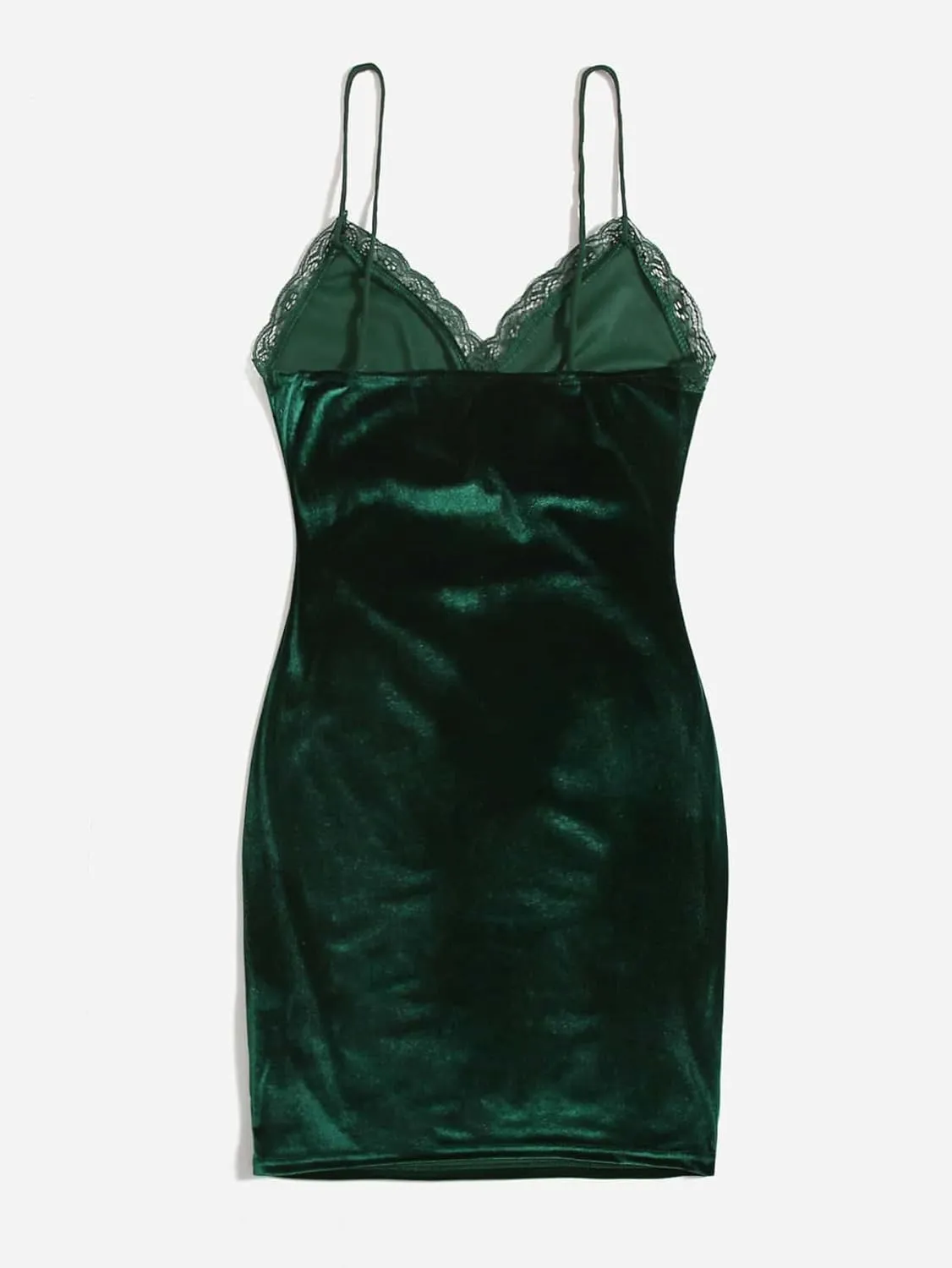 Floerns Women's Spaghetti Strap Velvet Lace Trim Bodycon Cami Mini Dress