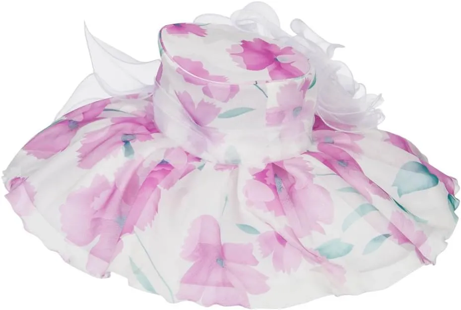 Floral Printed Double Brim Organza Hat