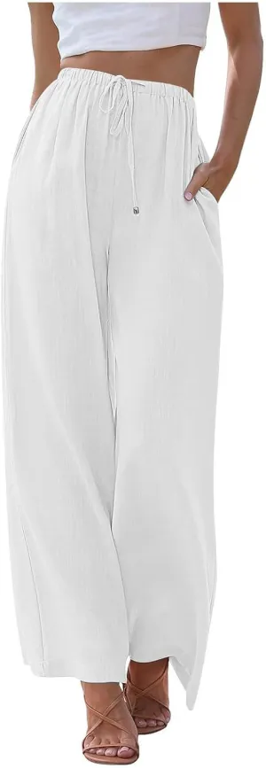 Flowy Pants for Women Tiered Palazzo Pants Flowy Elastic High Waisted Wide Leg Beach Pants