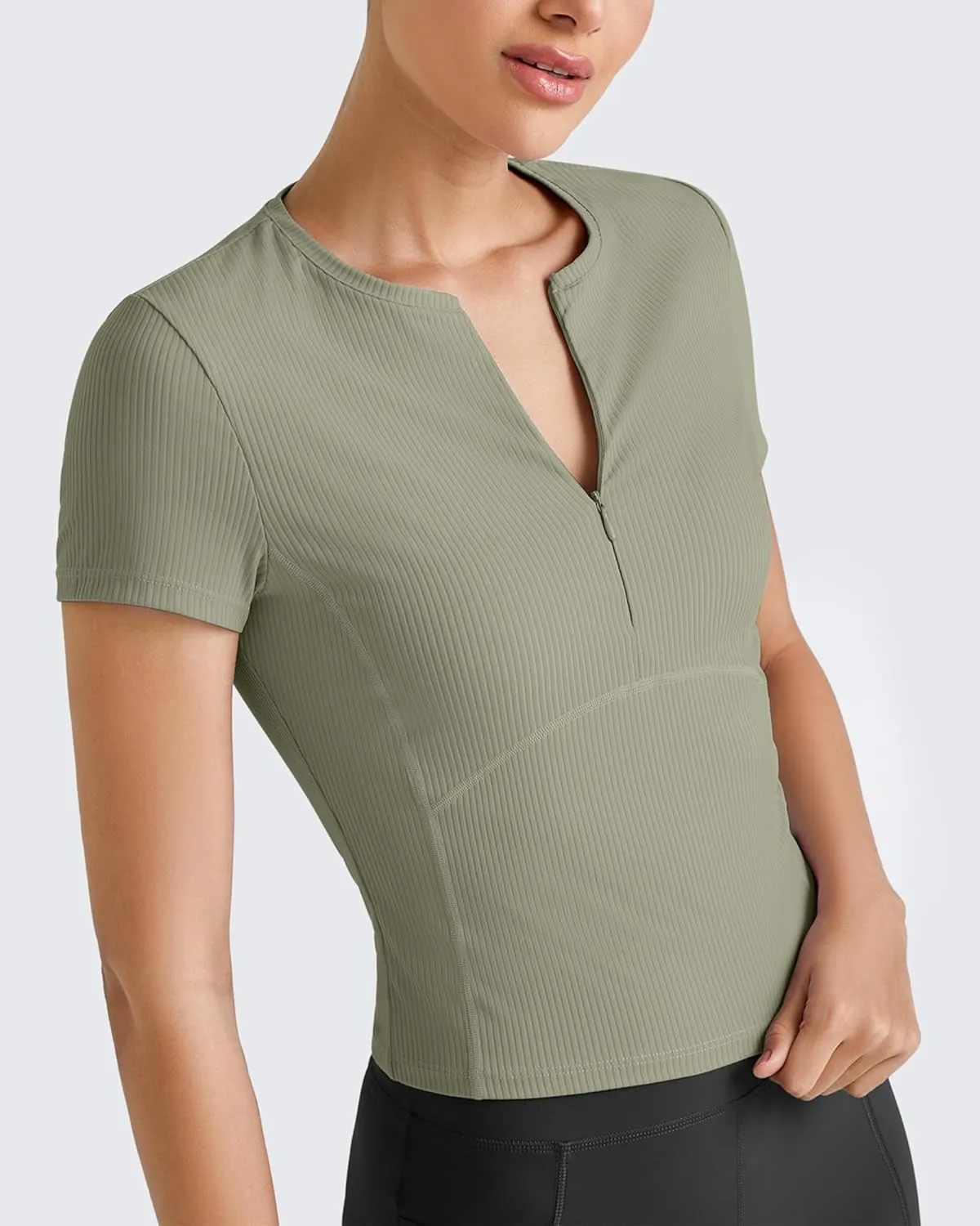 G4Free Half Zip Workout Shirts Women Slim Fitted Work Out Tops Gym Athletic Ribbed Tight Tshirts Summer Casual