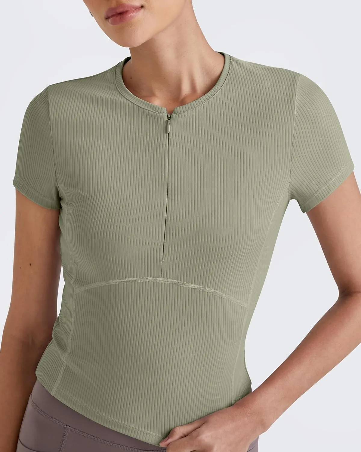 G4Free Half Zip Workout Shirts Women Slim Fitted Work Out Tops Gym Athletic Ribbed Tight Tshirts Summer Casual