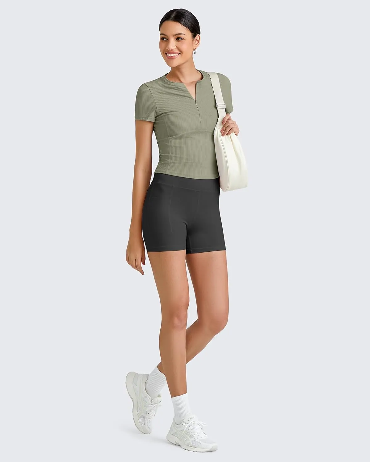 G4Free Half Zip Workout Shirts Women Slim Fitted Work Out Tops Gym Athletic Ribbed Tight Tshirts Summer Casual